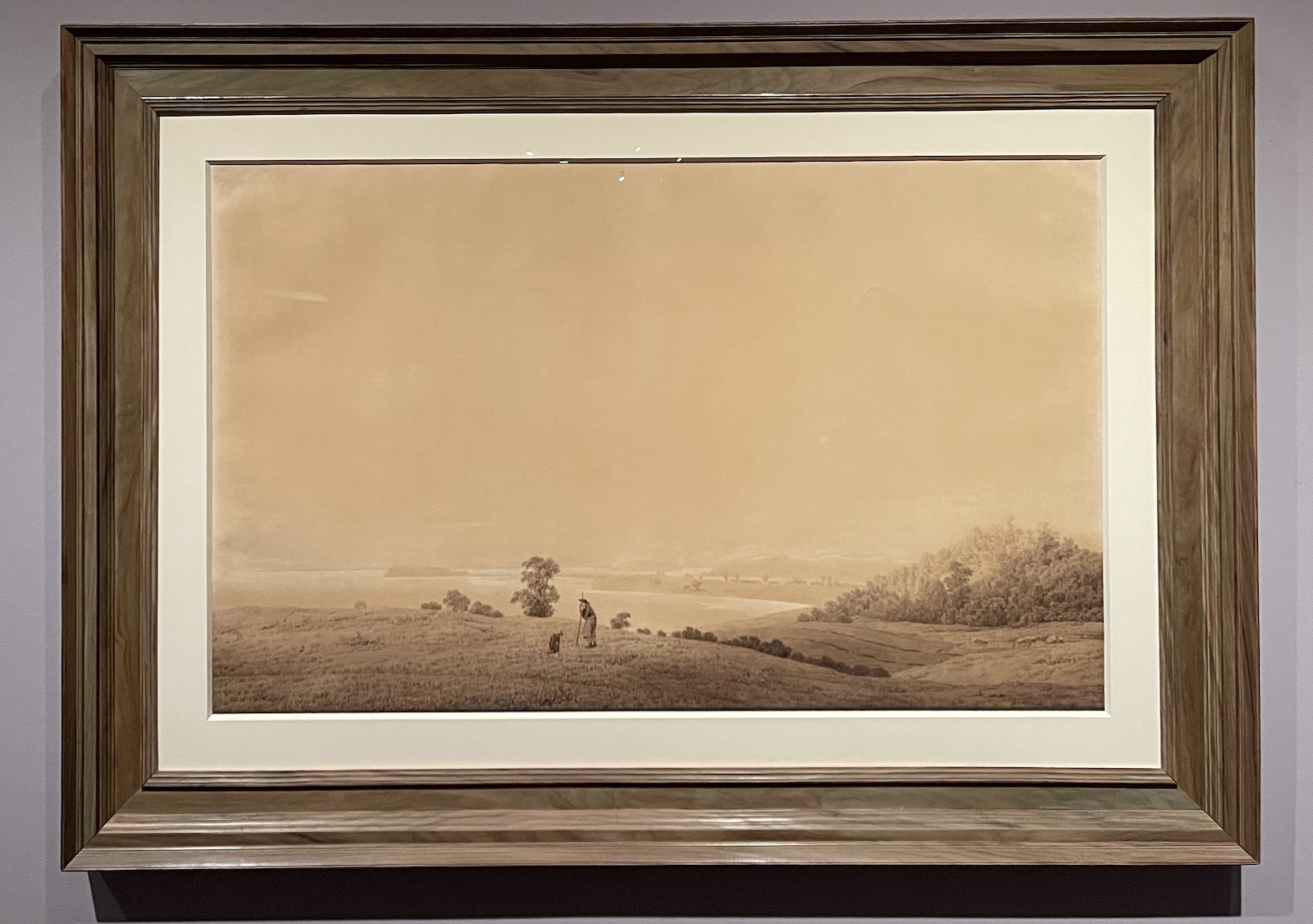 Ostküste von Rügen mit Schäfer. Brown ink and wash over pencil, with white opaque watercolor, on wove paper, 1805-1806. New York, Metropolitan Museum